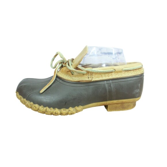 LL Bean Brown Leather Unlined Ankle Gumshoes Duck Boots Size 7 Wide - Picture 1 of 10